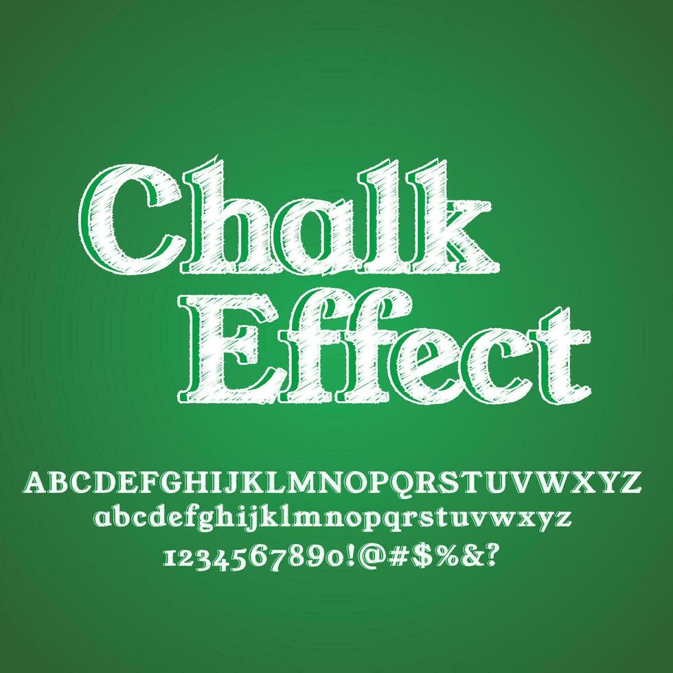 krita text font alfabet klottra grov hand dragen på grön styrelse. vektor