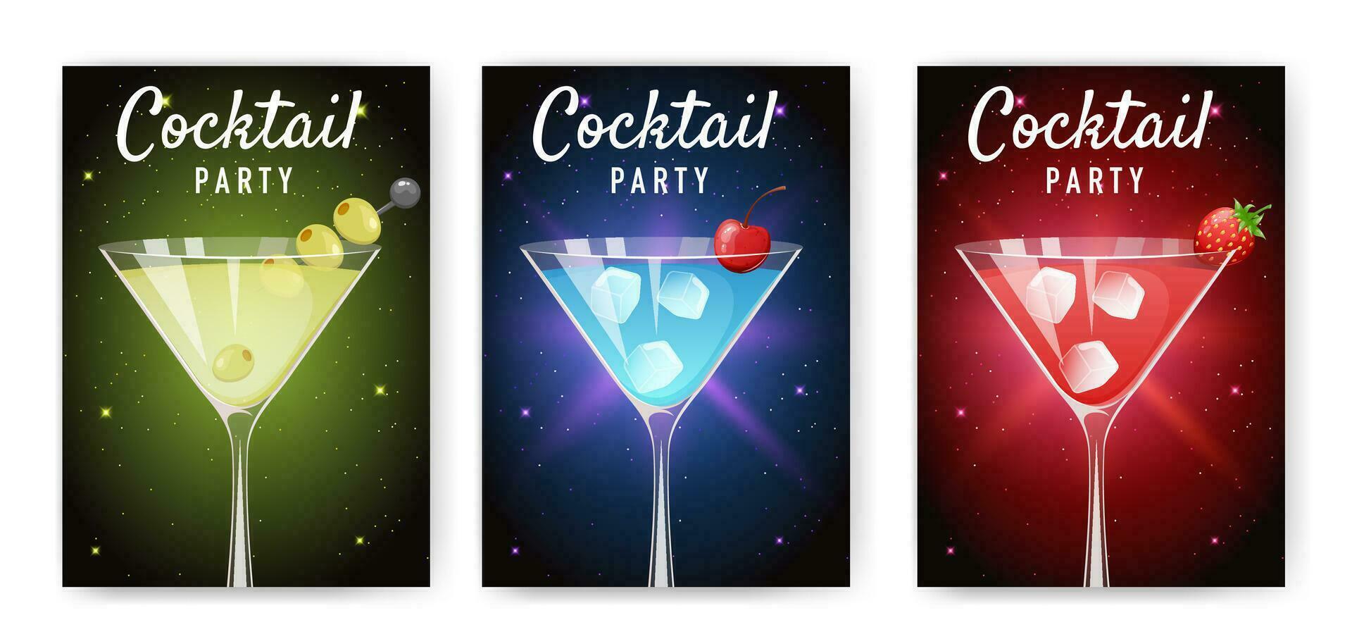 Cocktail Party Banner, Poster, Flyer, Einladung mit anders Art von Getränke. vektor