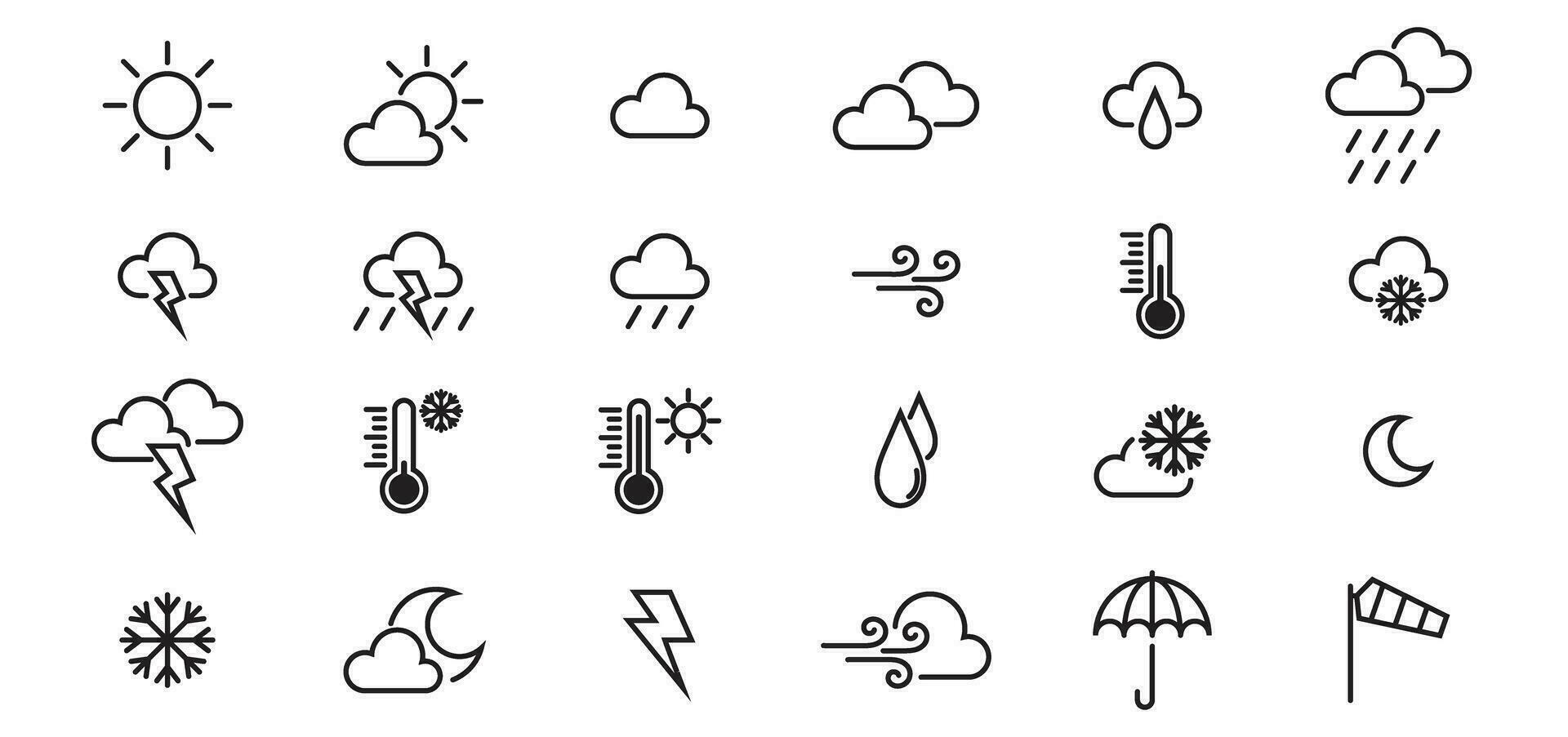 Wetter Symbol einstellen dick Schlaganfall Linie einfach Symbol vektor