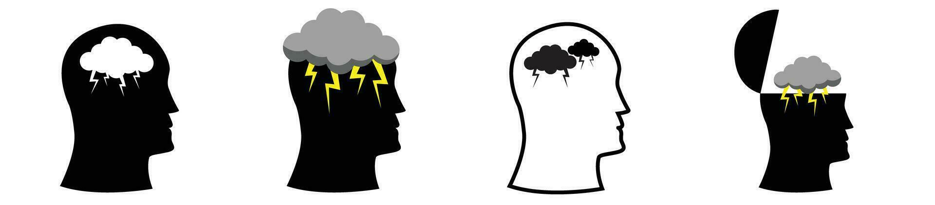 Kopf Silhouette mit Sturm Wolke Illustration von Brainstorming, Kopfschmerzen, Wut, Depression, und Schlecht Stimmung vektor