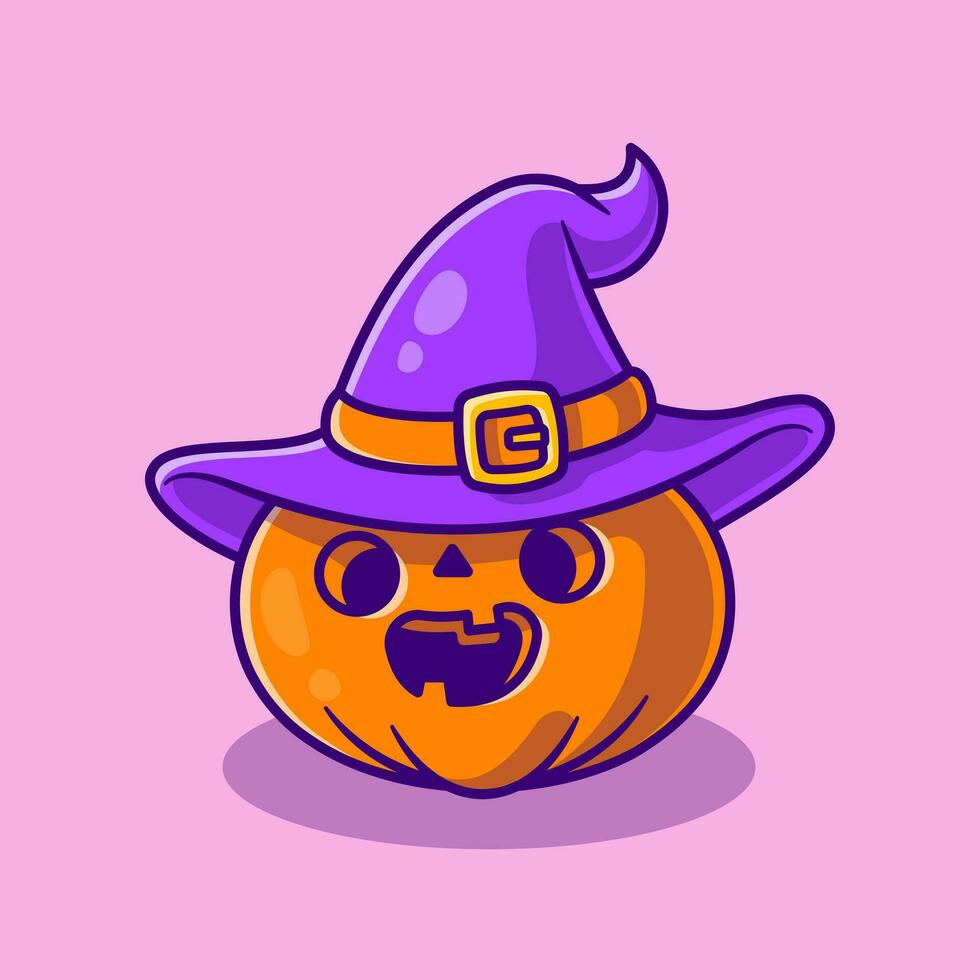 niedliche hexe kürbis halloween cartoon vektor symbol illustration. Halloween-Objekt-Icon-Konzept isolierter Premium-Vektor. flacher Cartoon-Stil