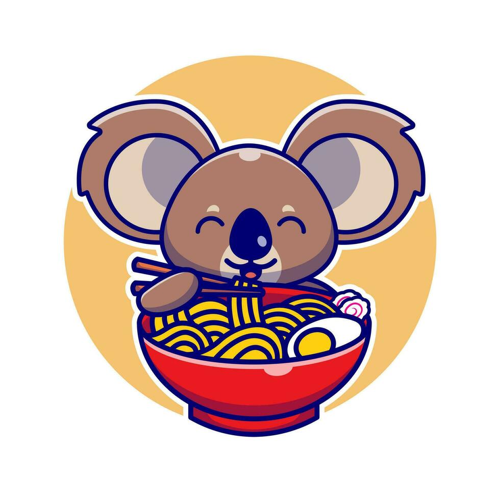 söt koala äter nudel med matpinne tecknad serie vektor ikon illustration. djur- mat ikon begrepp isolerat premie vektor. platt tecknad serie stil