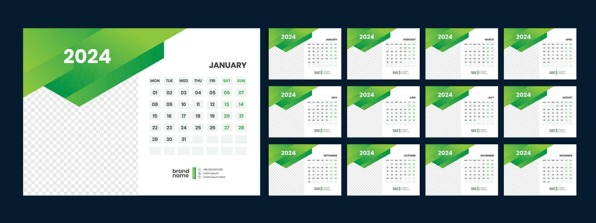 kalender, 2024, vägg, kalender, mall vektor