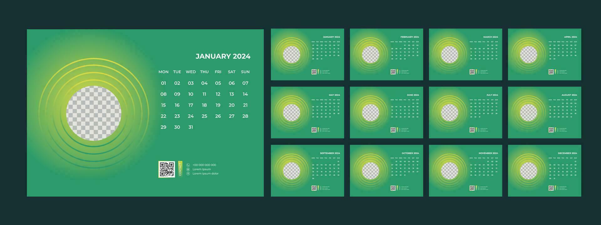 Kalender, 2024, Schreibtisch, Vorlage, Design vektor