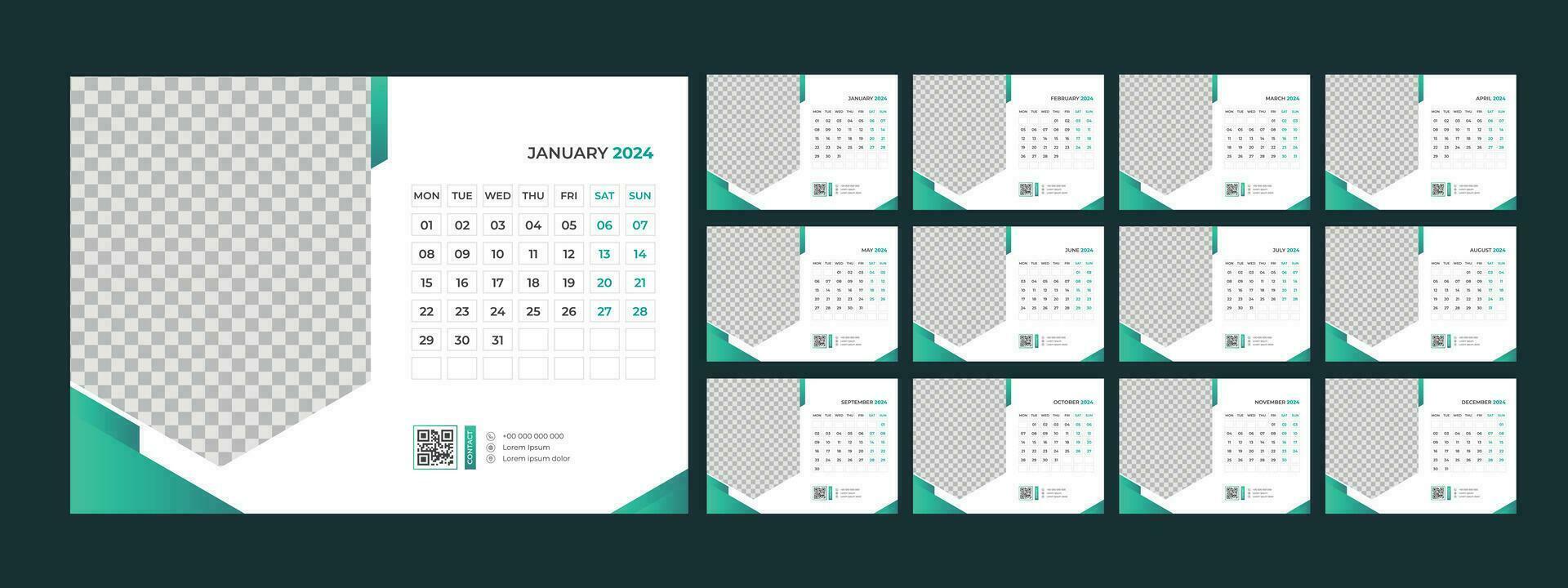 Kalender, 2024, Schreibtisch, Vorlage, Design vektor