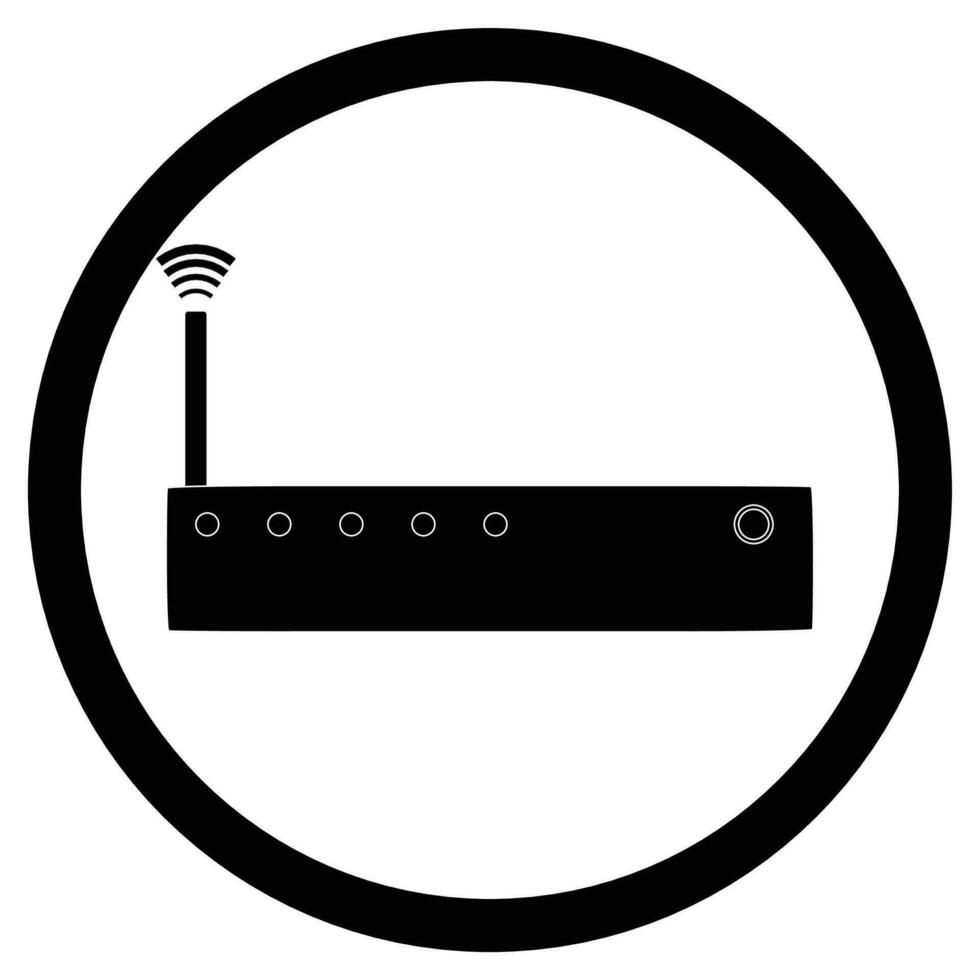 Symbol Router schwarz Weiß. Router mit antrenna zum Internet Netzwerk, Vektor Illustration