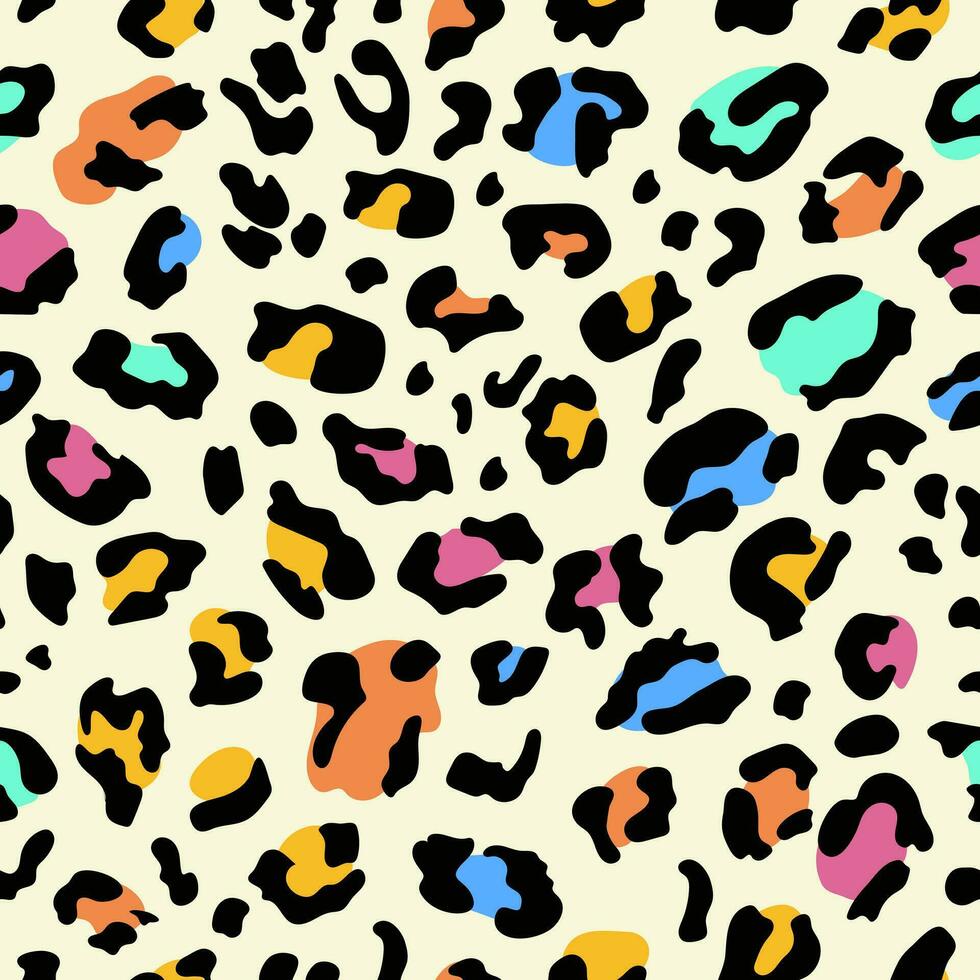 abstrakt Hand Zeichnung Leopard Haut drucken. Leopard Tier Haut Hintergrund. texturiert abstrakt und wild drucken Design zum Textil. Neon- Farben. Vektor Illustration