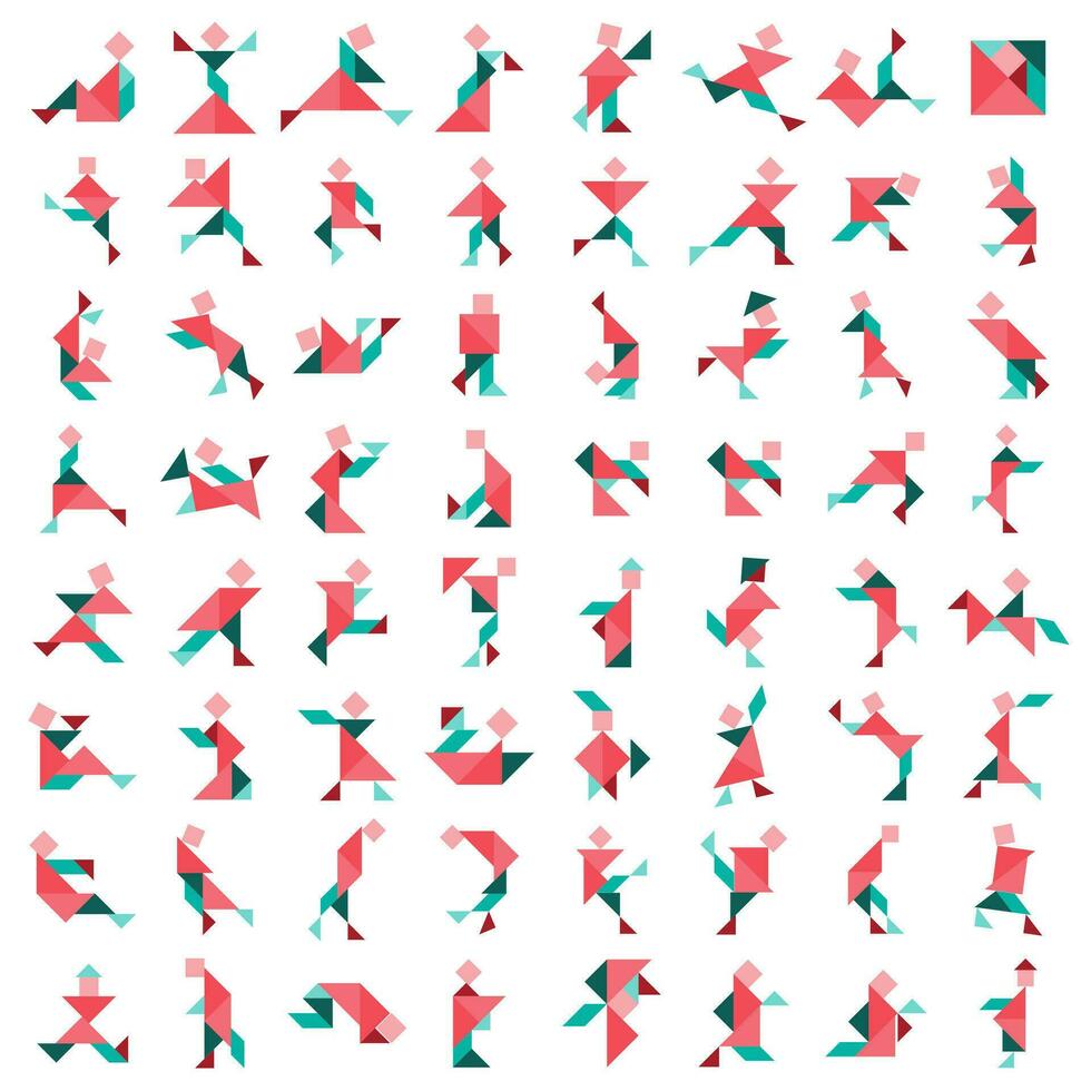 tangram pussel. uppsättning av isolerat tangram människor i annorlunda poserar. stor vektor uppsättning. vektor illustration