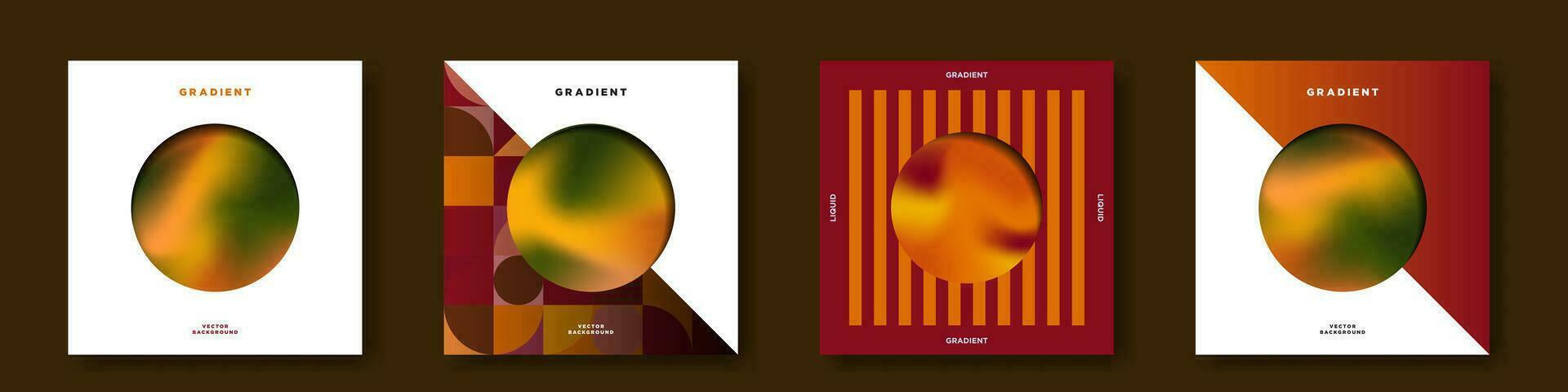 uppsättning av geometrisk abstrakt konstverk i orange enfärgad färger med flytande orange lutning album omslag mallar, minimalistisk layouter med orange och mörk gradienter. vektor bakgrunder.