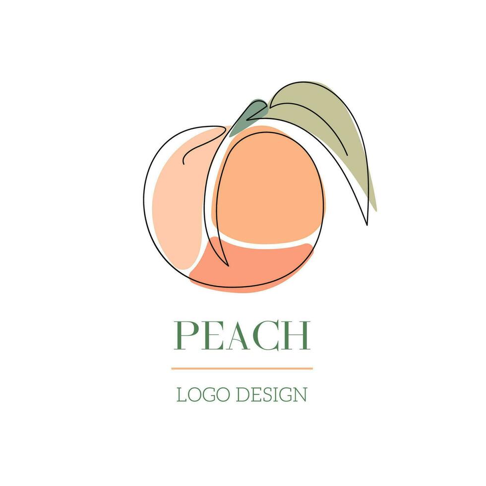 Pfirsich tropisch Obst Logo Design Linie Kunst Stil mit bunt Form. Vektor Illustration zum Cafe, Geschäft, Netz Grundstück, Karte