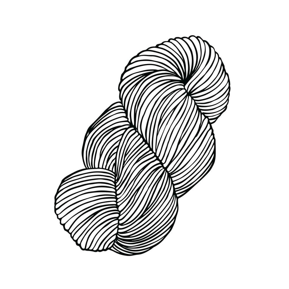 vektor linjär teckning på de tema av stickning. härva av ull. hobby, virka, handarbete