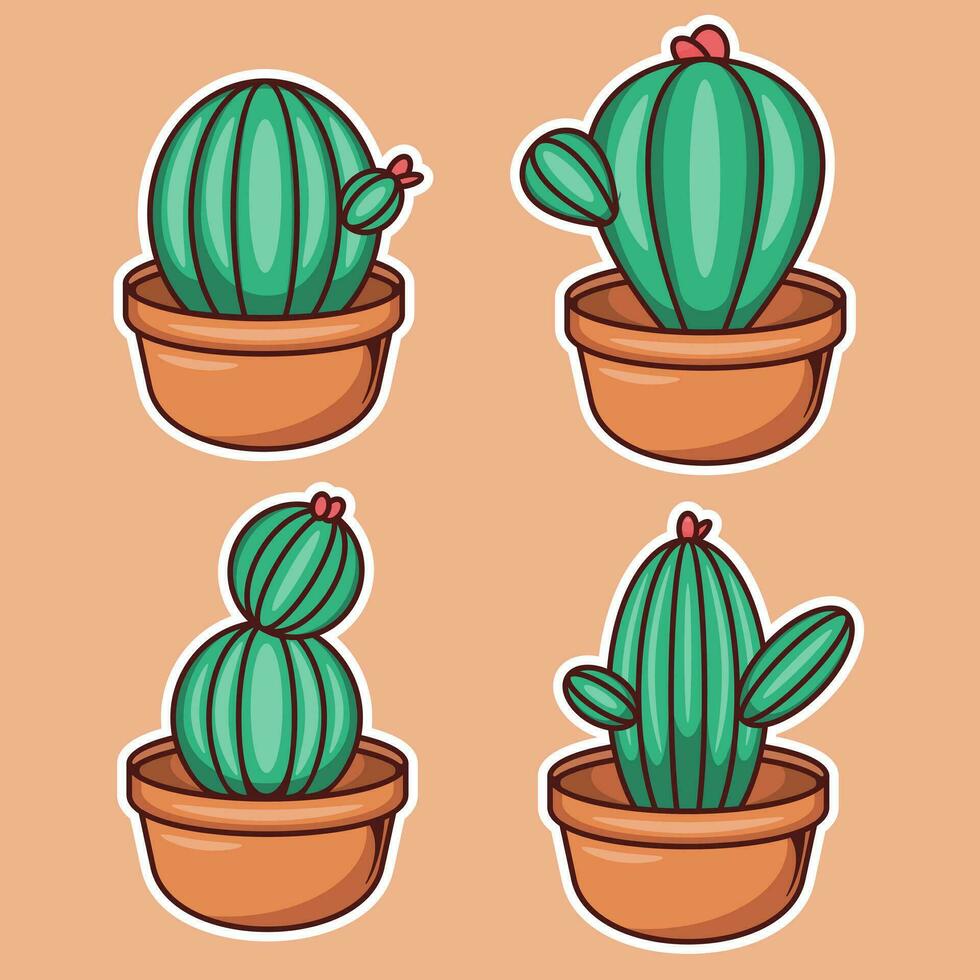 element av kaktus klistermärke ikoner hand dragen färg vektor
