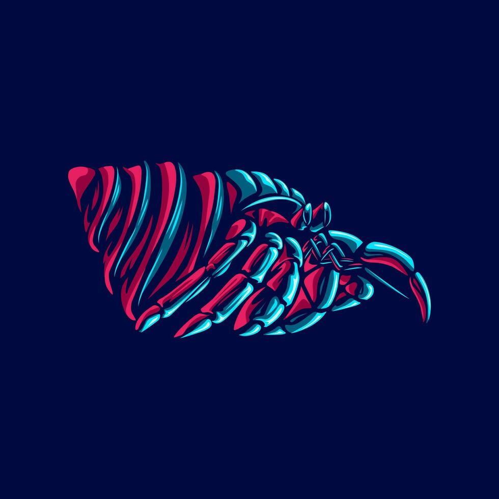 eremit krabba linje pop- konst poträtt logotyp färgrik design med mörk bakgrund. abstrakt djur- vektor illustration. isolerat svart bakgrund för t-shirt, affisch, Kläder.