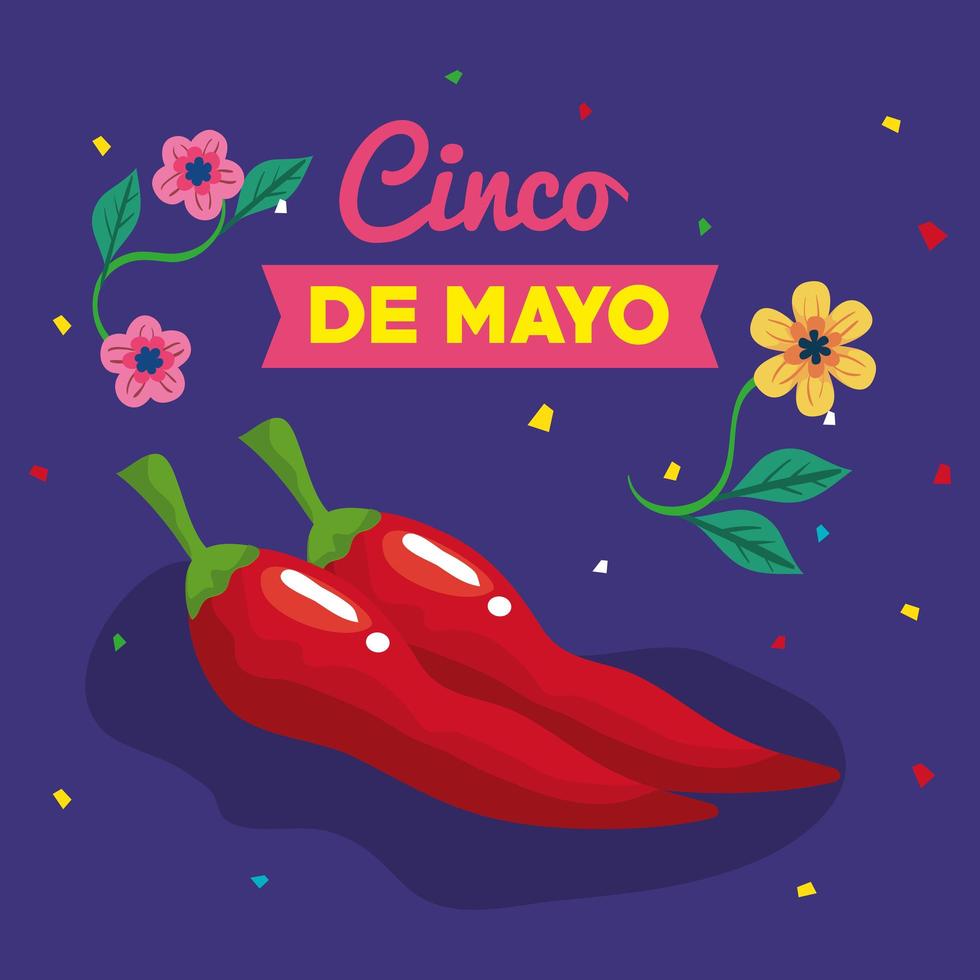 cinco de mayo affisch med chilipeppar och dekor vektor