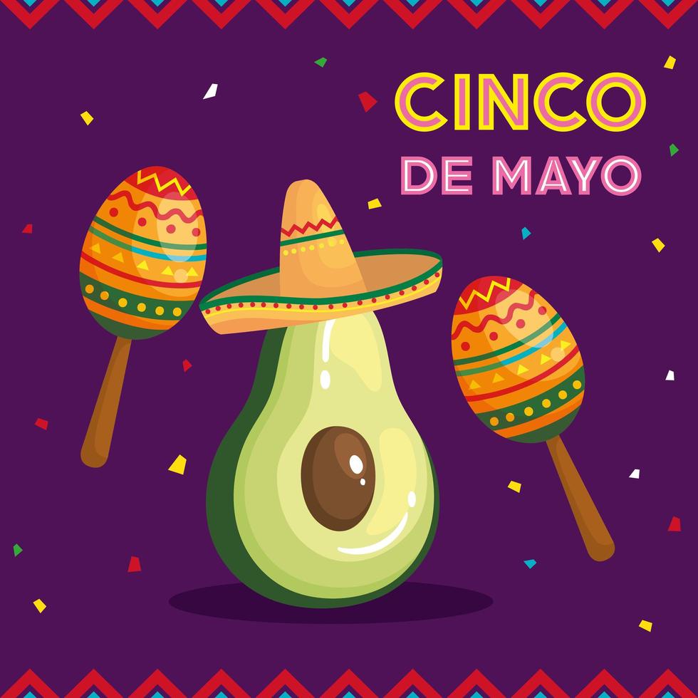 Cinco de Mayo Poster mit Avocado und Dekoration vektor