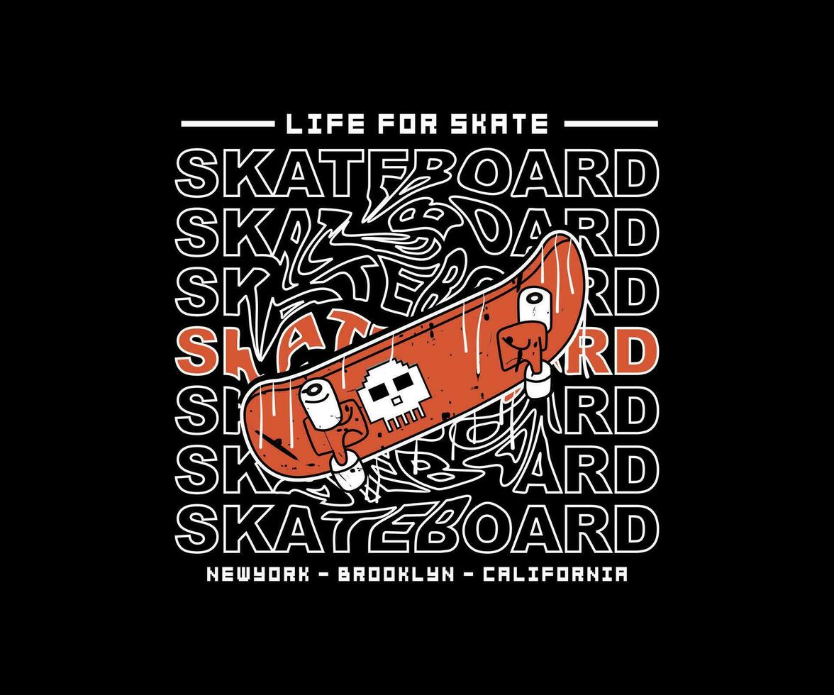 typografi slogan med skateboard grafisk vektor illustration på svart bakgrund, för streetwear och urban stil t-shirt design, hoodies, etc