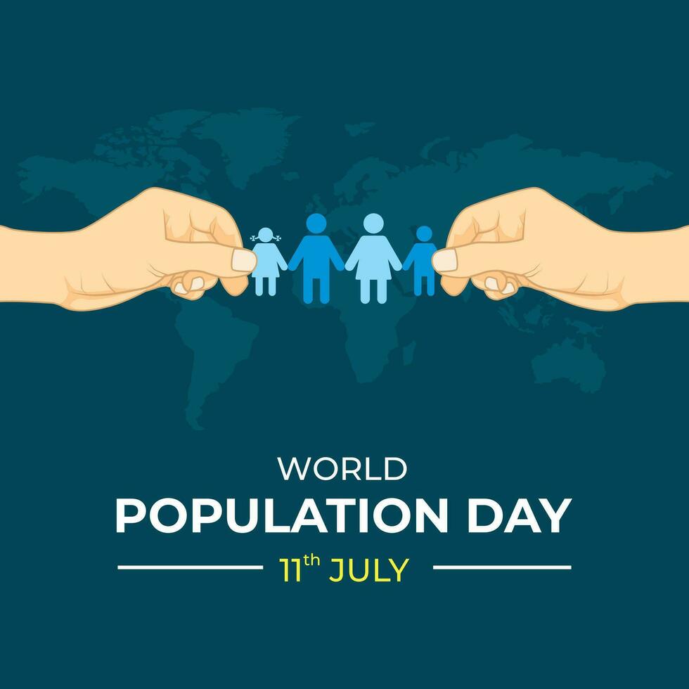 värld befolkning dag bakgrund med händer innehav papper människor, Bra för baner, affisch, social media posta, etc vektor
