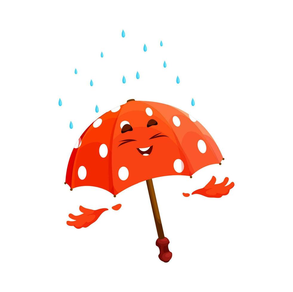Karikatur rot Regenschirm Charakter mit Regen Tropfen vektor