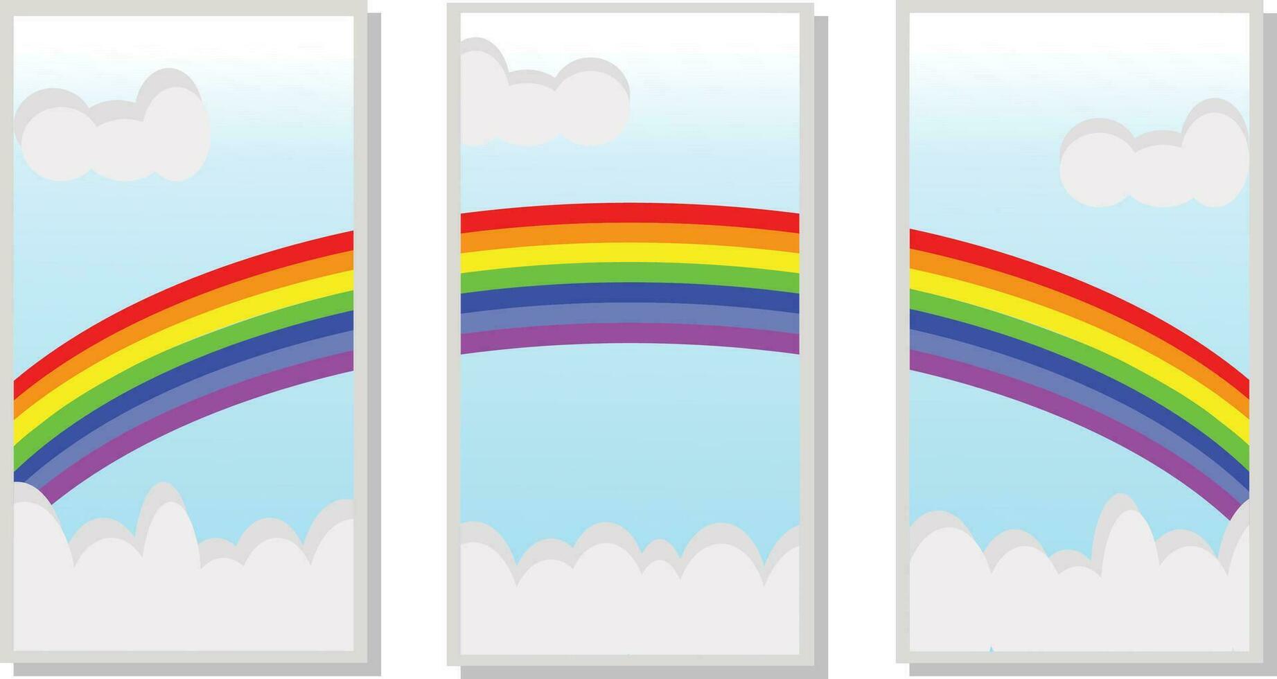 abstrakt bunt Mauer Kunst Vektor einstellen mit Wolken und Regenbogen. Kunst Zeichnung mit Himmel Illustration. Design zum drucken, Abdeckung, Hintergrund. minimalistisch Mauer Kunst. Vektor Illustration.