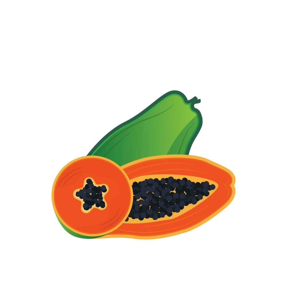 Papaya-Logo-Design, Vitamin-Frucht-Vektor, Symbol für Fruchtprodukt-Markenillustration vektor