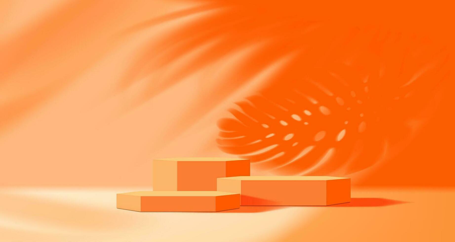 Pfirsich oder Orange Podium mit Palme Blatt Schatten vektor