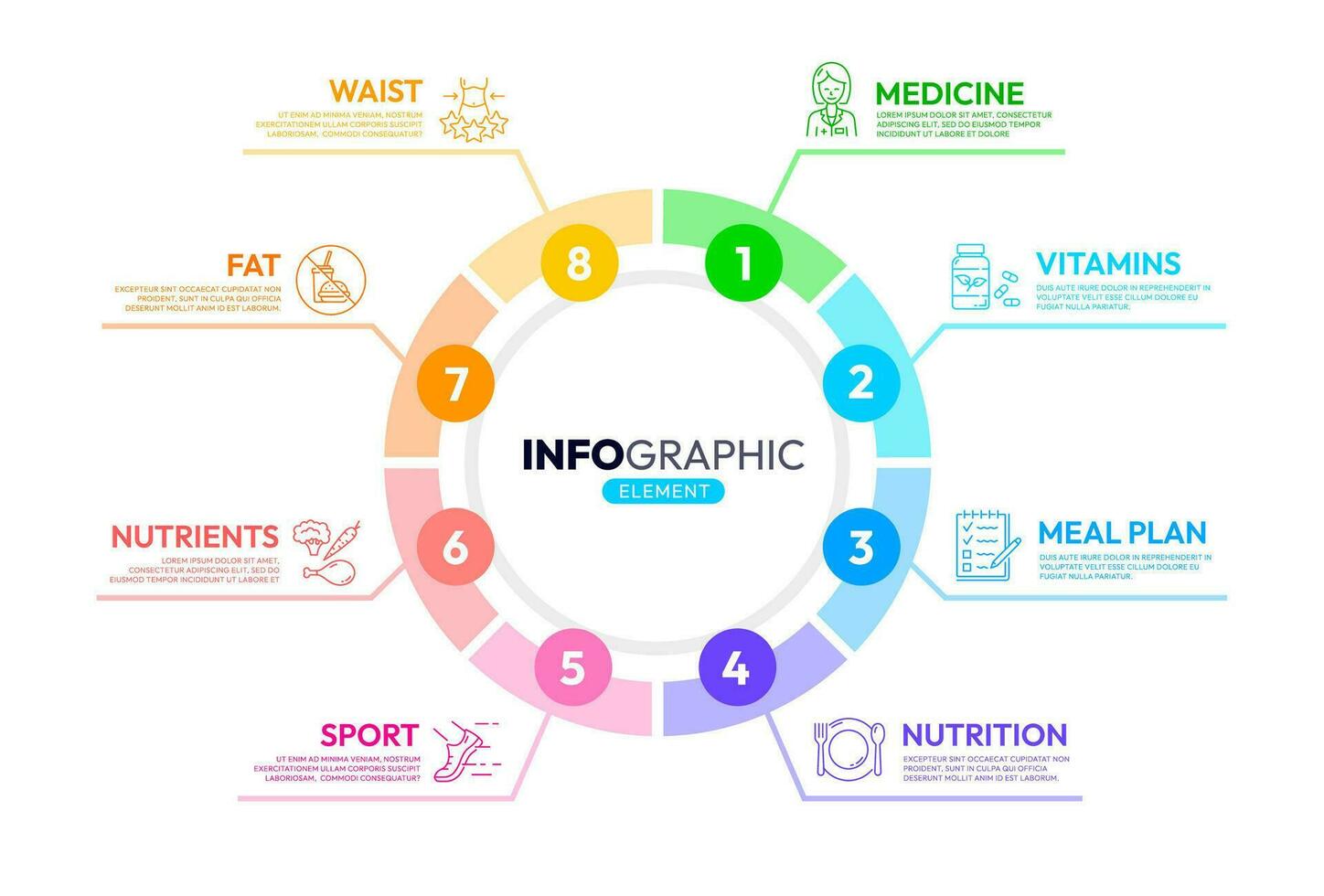 Gesundheit Pflege Infografiken, Diät Ernährung, Gewicht vektor