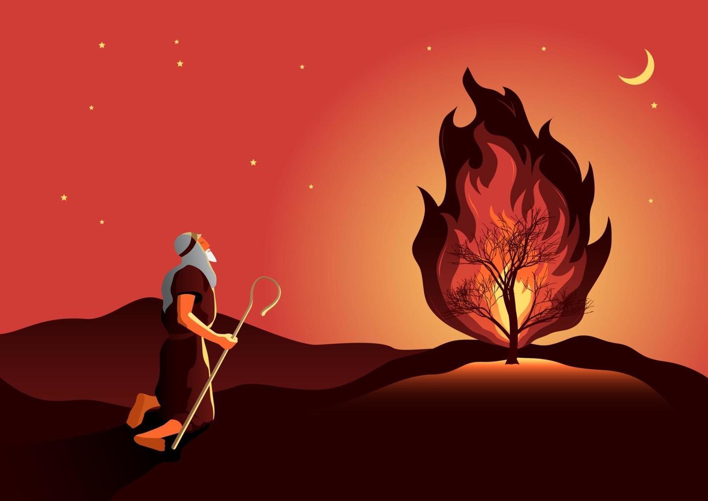 Moses und der brennende Dornbusch vektor