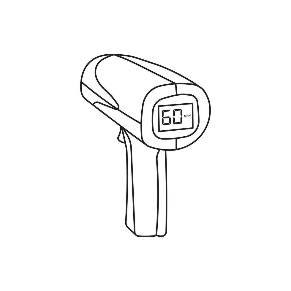 hand dragen barn teckning vektor illustration speedgun, hastighet radar motorväg platt tecknad serie isolerat