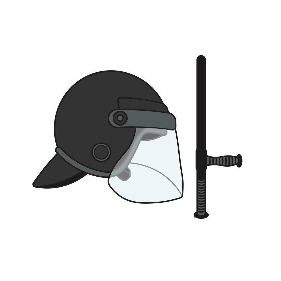 Kinder Zeichnung Vektor Illustration randalieren Helm und Polizei Taktstock eben Karikatur isoliert