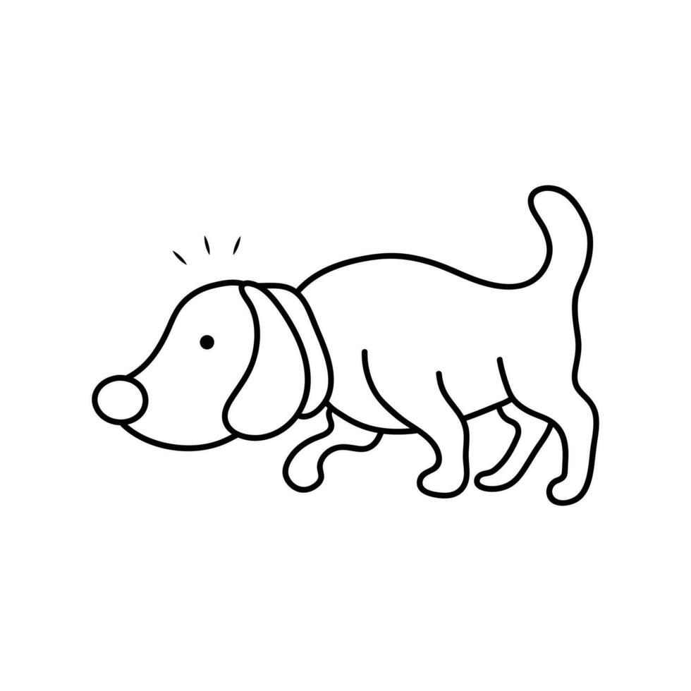 Kinder Zeichnung Karikatur Vektor Illustration Hund schnüffeln das Boden Symbol isoliert auf Weiß Hintergrund