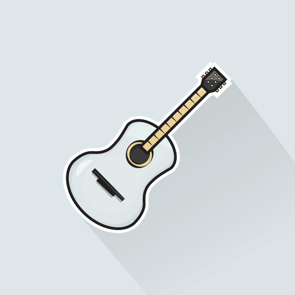 printillustration vektor av vit akustisk gitarr i platt design