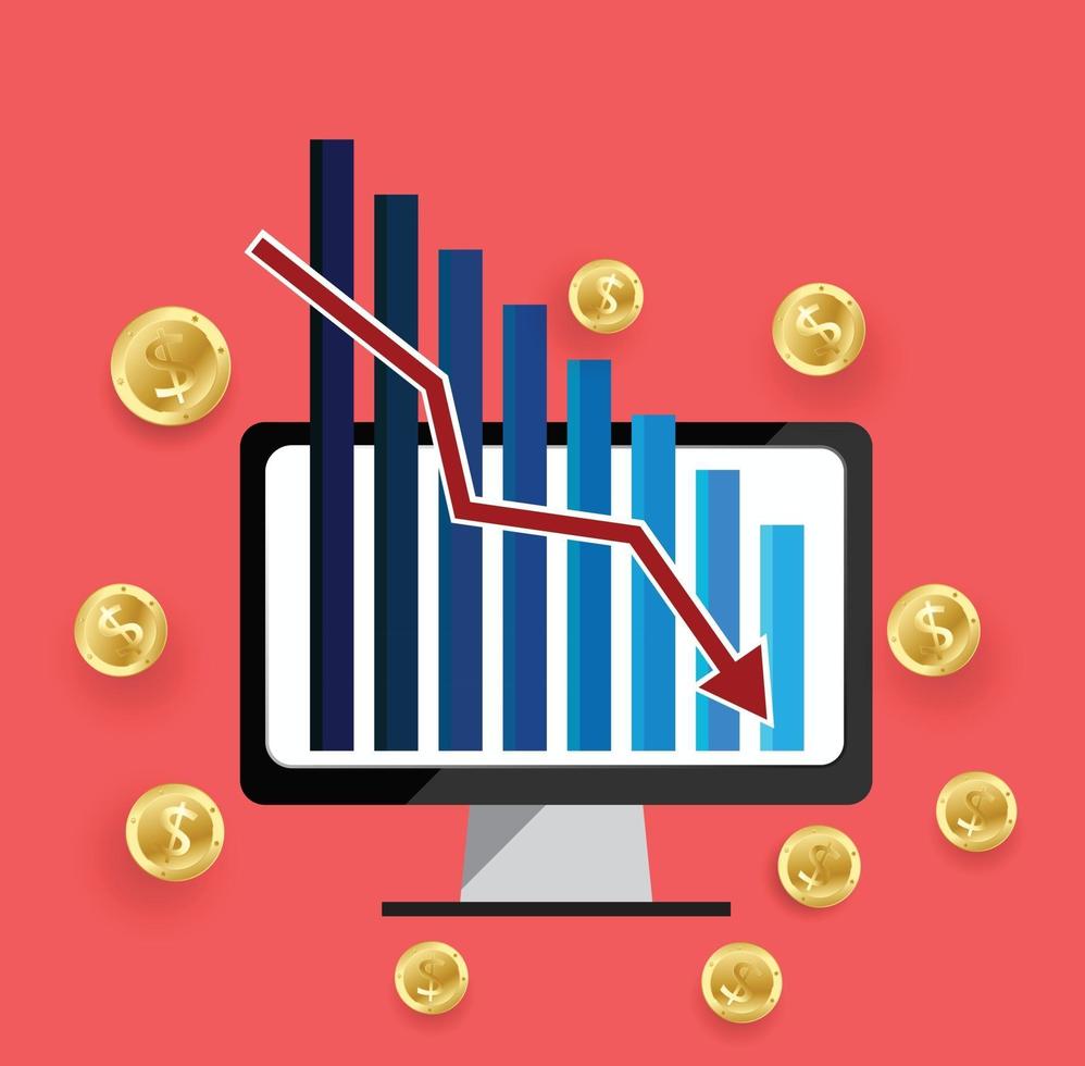 affärssvikt och röd pil ner vektor