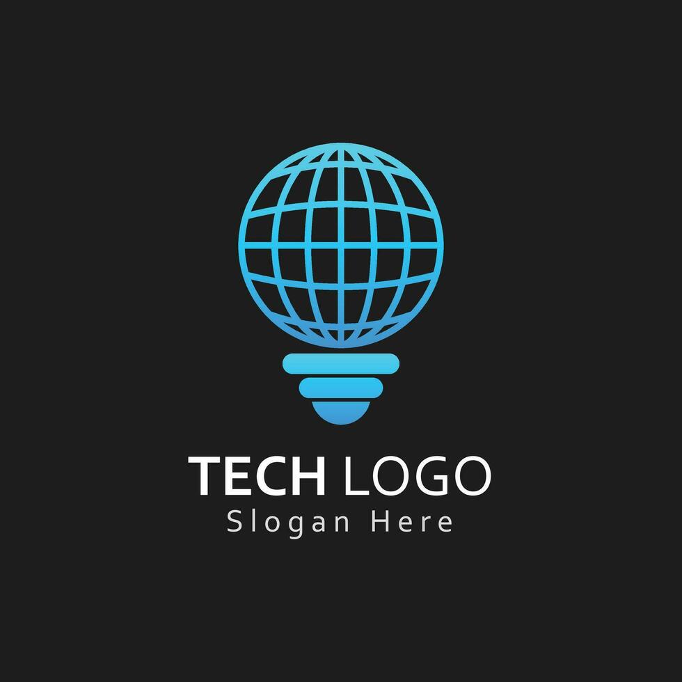 tech logotyp med global design vektor mall