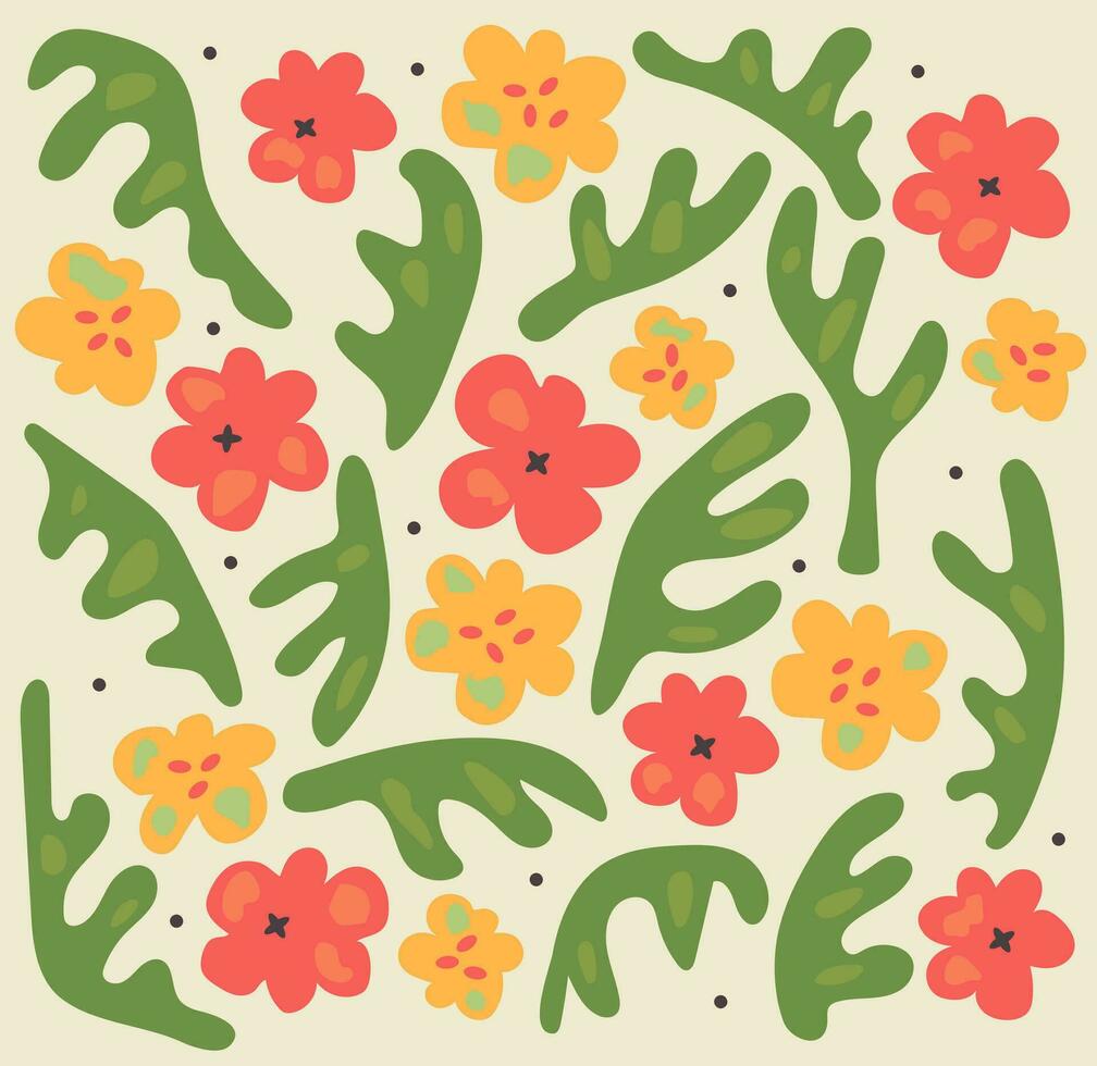 einstellen von Hand gezeichnet Blätter, Blumen und Pflanzen. abstrakt zeitgenössisch modern modisch Illustration. vektor