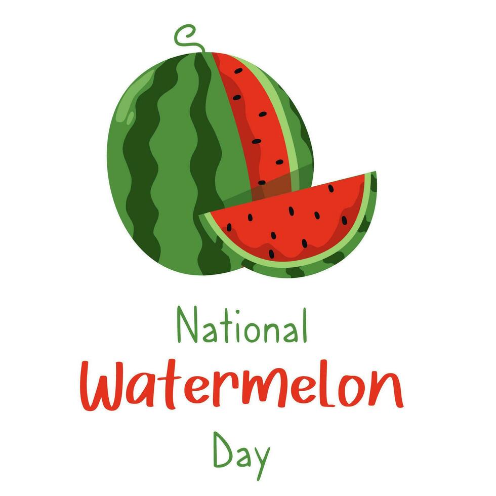 Scheibe von Wassermelone. saftig stilisiert Scheibe von gebissen Wassermelone. National Wassermelone Tag. vektor