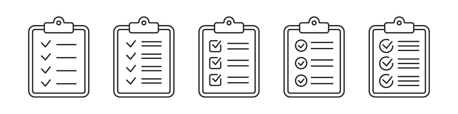 Zwischenablage und Checkliste Symbol. Projekt Management, Fragebogen Linie Symbol. zu tun aufführen Vektor Symbol zum Netz Seite? ˅ und App Design.