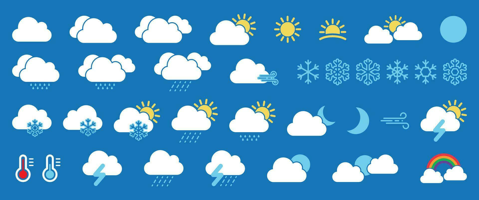 väder prognos ikon uppsättning, väder platt ikoner samling. meteorologi symboler vektor illustration.