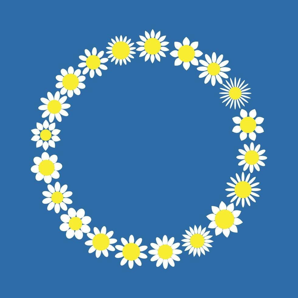 runda ram bestående av vit blommor, prästkragar. platt stil vektor illustration.