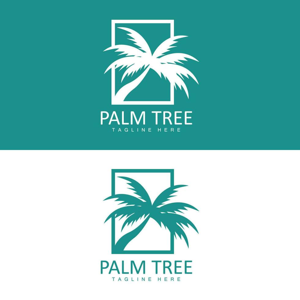 Kokosnuss Baum Logo, Palme Baum Sonnenuntergang Strand Vektor, elegant minimalistisch einfach Design, Symbol Vorlage Symbol vektor