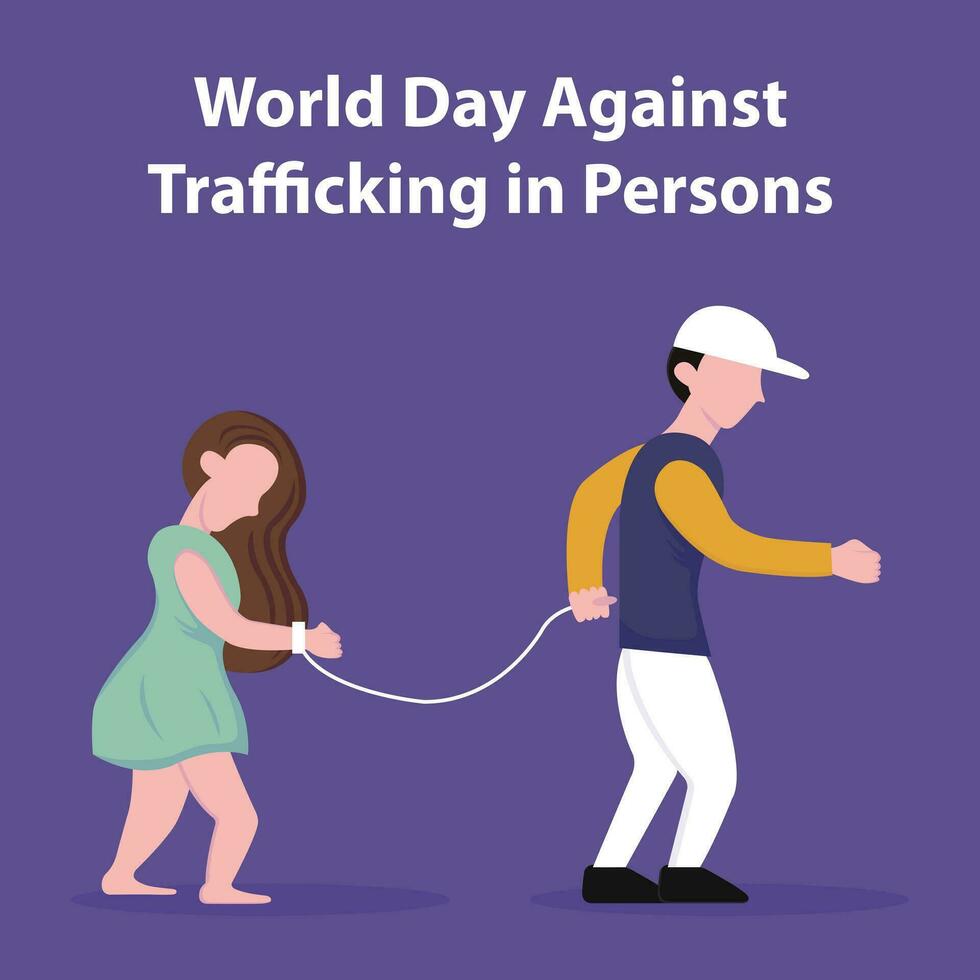 illustration vektor grafisk av en man bunden upp en kvinna till sälja, perfekt för internationell dag, värld dag mot trafficking i personer, fira, hälsning kort, etc.