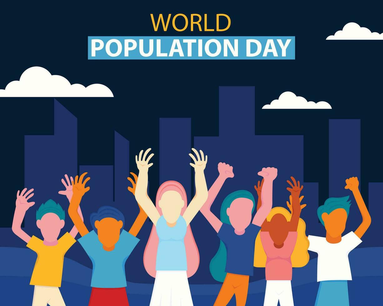 Illustration Vektor Grafik von ein Gemeinschaft versammelt innerhalb das Stadt, perfekt zum International Tag, Welt Population Tag, zelebrieren, Gruß Karte, usw.