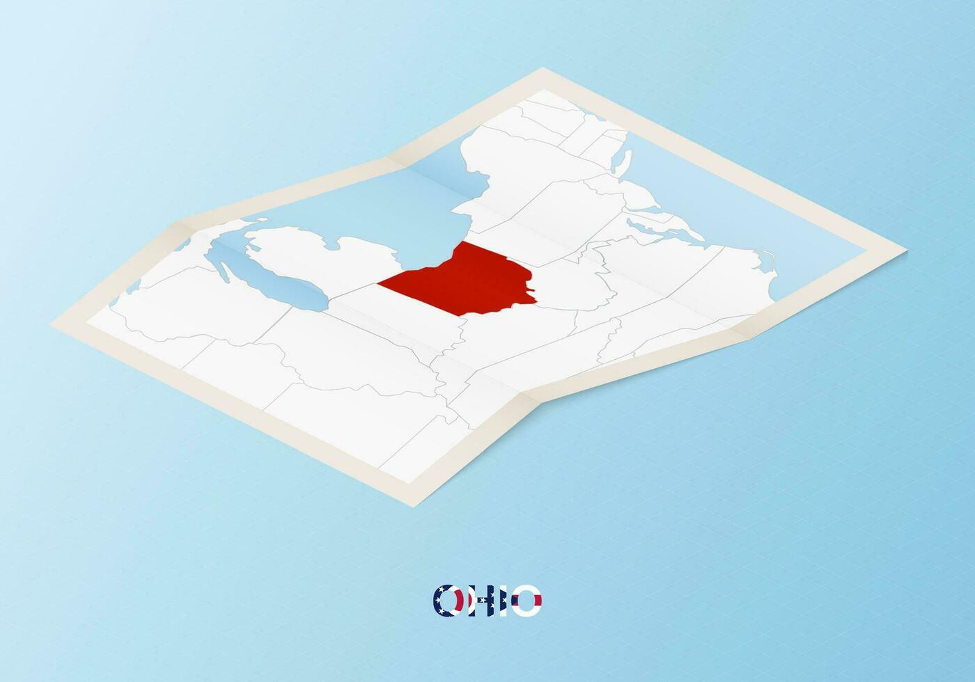 gefaltet Papier Karte von Ohio mit benachbart Länder im isometrisch Stil. vektor
