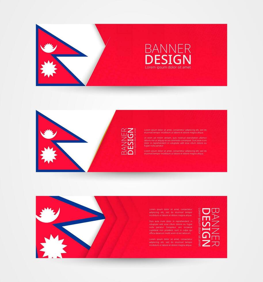 einstellen von drei horizontal Banner mit Flagge von Nepal. Netz Banner Design Vorlage im Farbe von Nepal Flagge. vektor