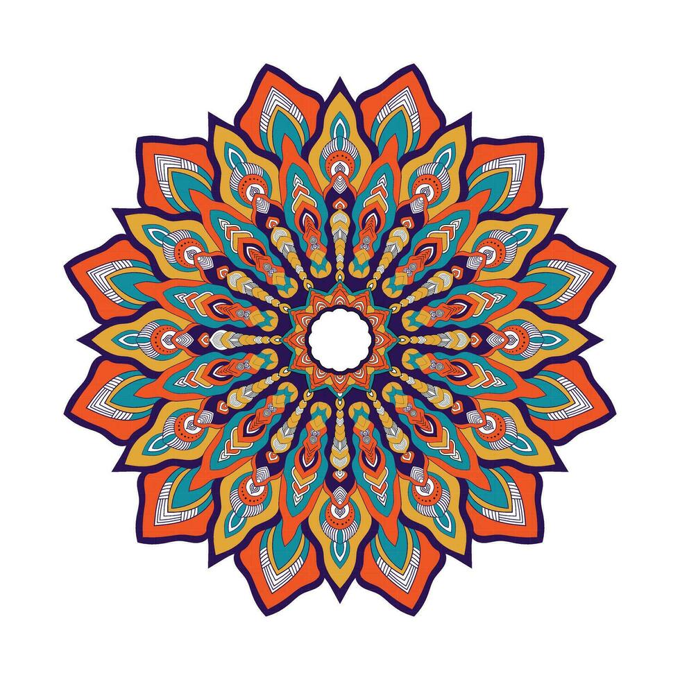 hell Farben Mandala Design oder ethnisch Mandala mit bunt Stammes- Ornament. kreativ Luxus dekorativ Mandala Hintergrund Vorlage vektor