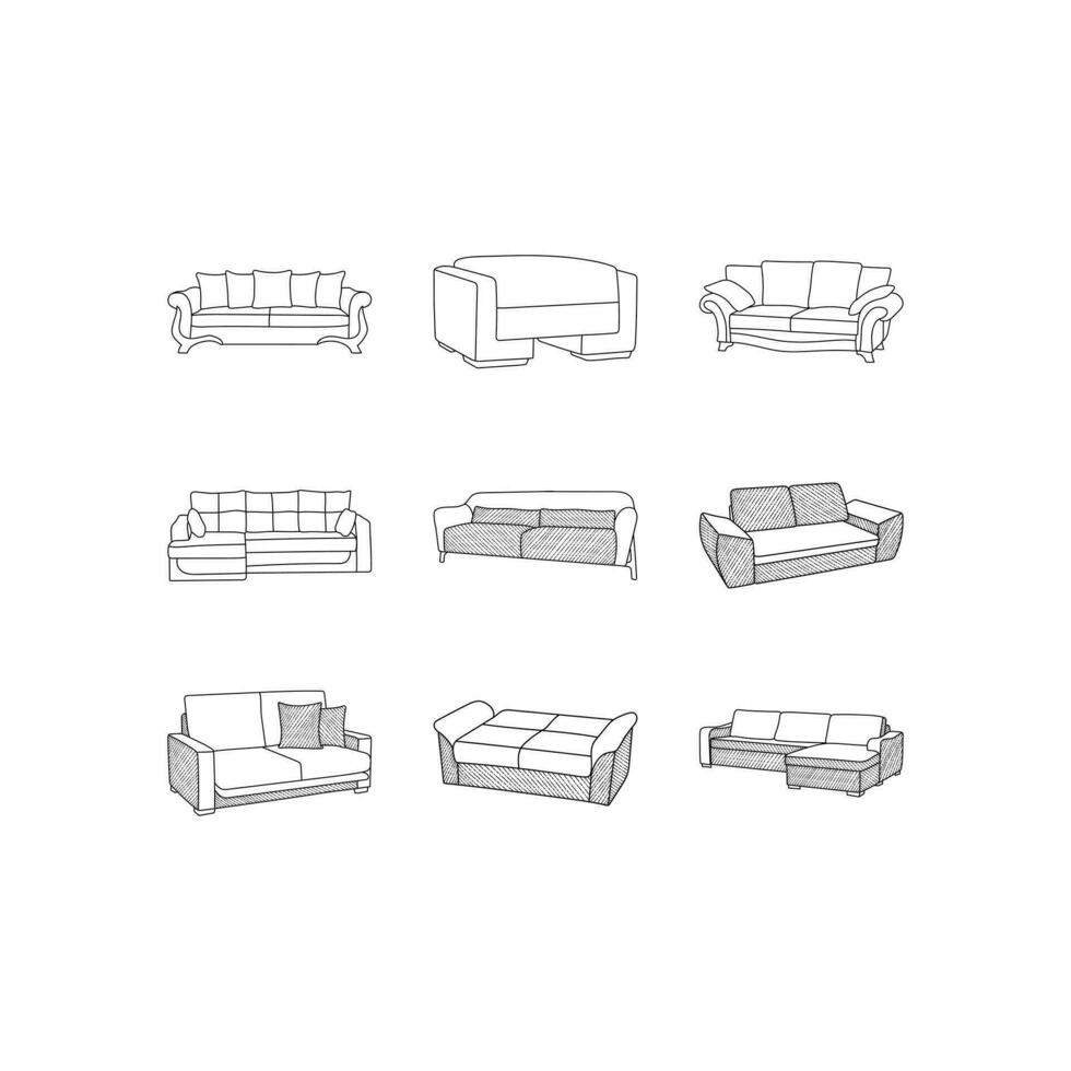 einstellen von Sofa komfortabel Innere Symbol Sammlung, Vektor Design und Illustration Vorlage, Logo zum Ihre Unternehmen