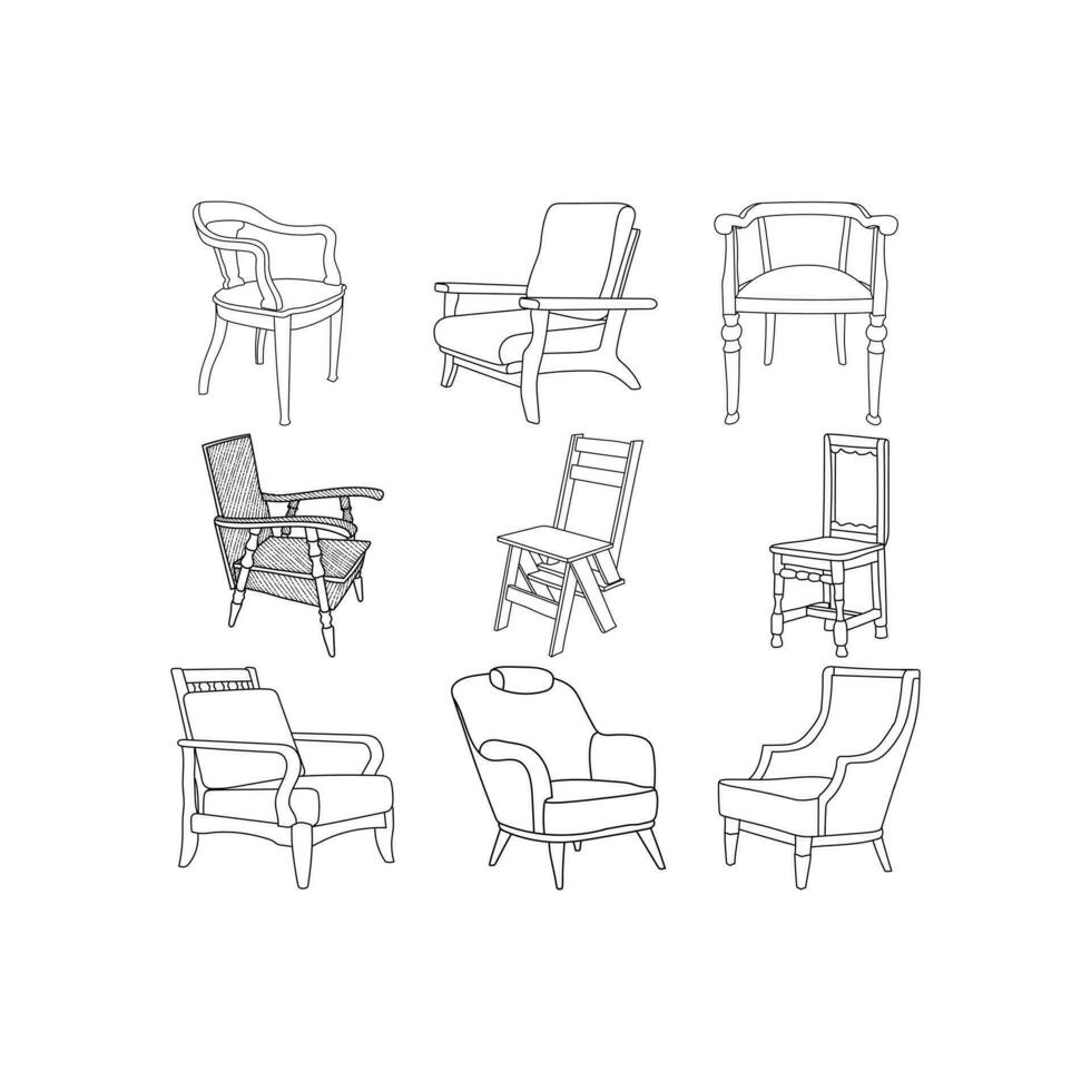 kreativ möbel uppsättning av stol linje enkel abstrakt vektor och logotyp design eller mall företag interiör fast egendom ikon