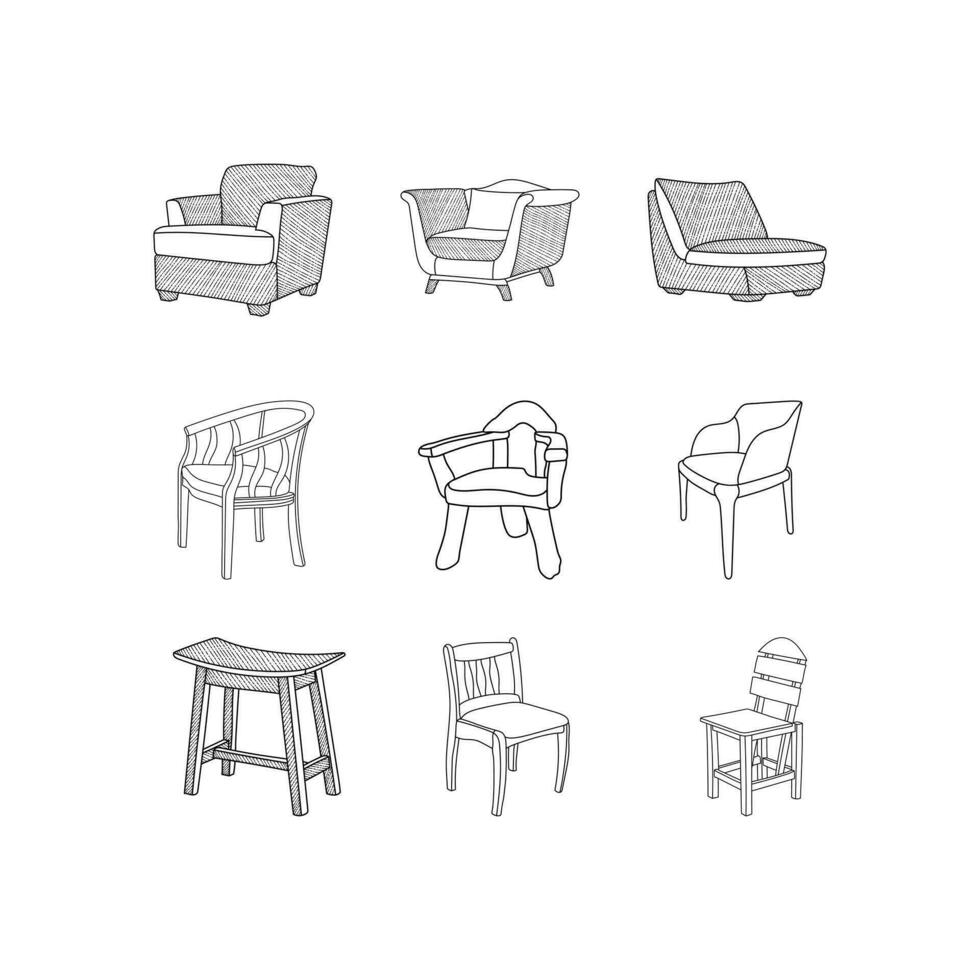 minimalistisch einstellen von Stuhl, Möbel Logo Sammlung Inspiration Design Vorlage vektor