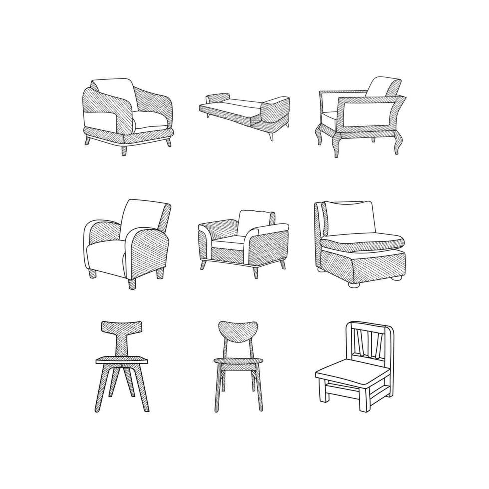 uppsättning av stol möbel abstrakt vektor och logotyp design eller mall företag interiör fast egendom ikon