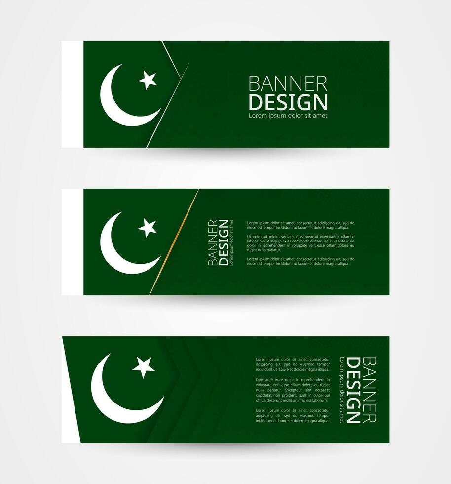 einstellen von drei horizontal Banner mit Flagge von Pakistan. Netz Banner Design Vorlage im Farbe von Pakistan Flagge. vektor