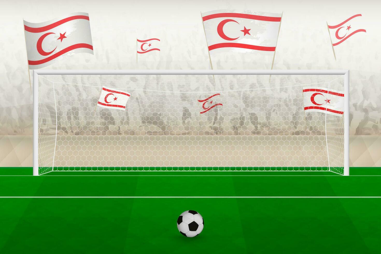 nordlig cypern fotboll team fläktar med flaggor av nordlig cypern glädjande på stadion, straff sparka begrepp i en fotboll match. vektor